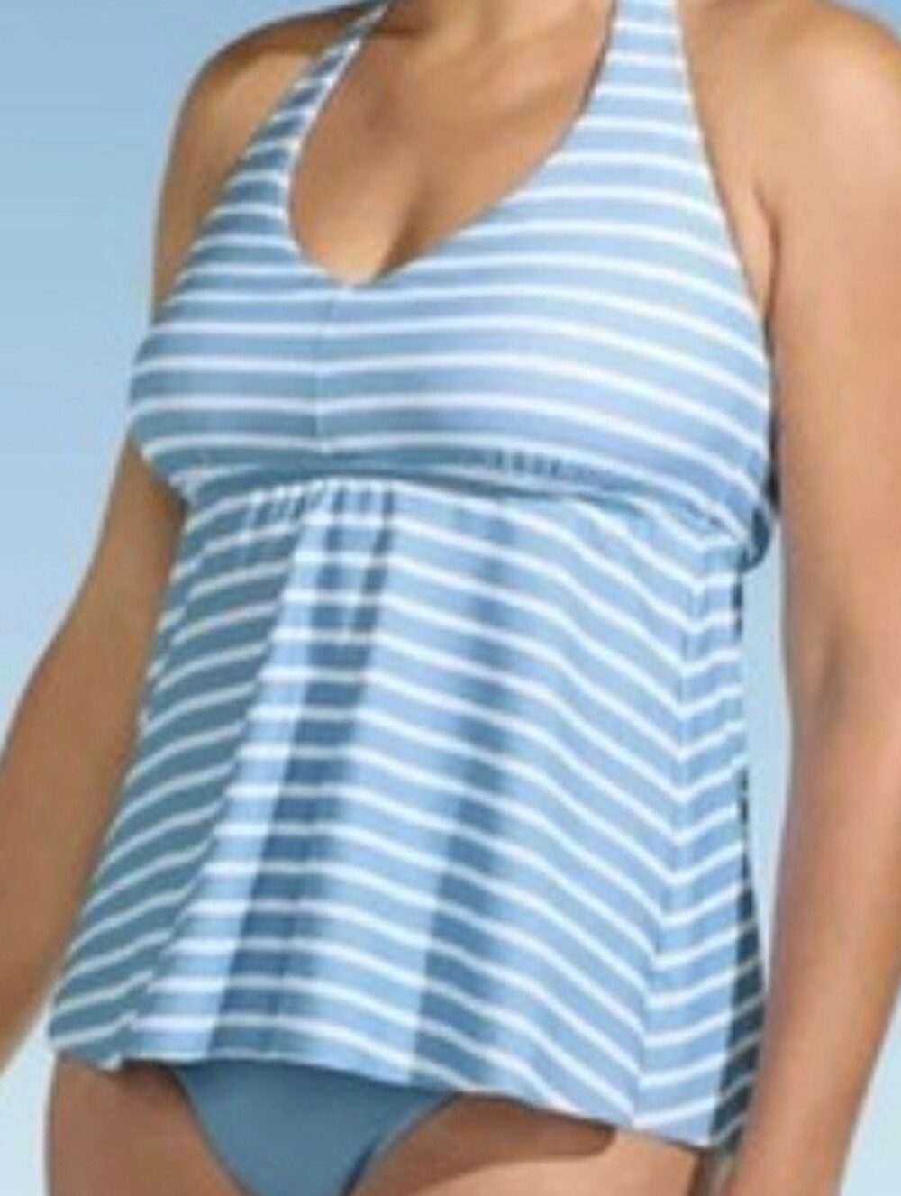 Lands End Small Nwt Light Blue & White Striped Halter Tankini Top